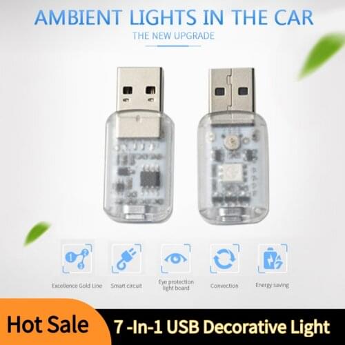 Mini 7-In-1 Car USB Atmosphere Light Touch Music Control Mini LED Decorative Light Car Ambient Light Colorful Night Light In Car