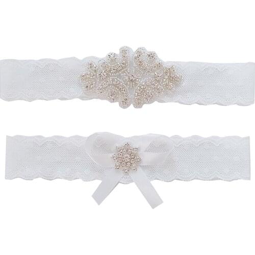 Fashion Wedding Garter Rhinestone Bow Lace White Sexy Thigh Ring Bridal Gift for Wife Women Female