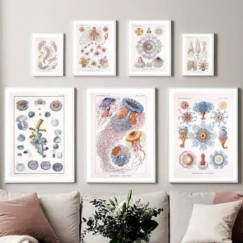 Marine Style Mollusc Blue Jellyfish Octopus Wall Art Canvas Painting Nordic Posters And Prints Wall Pictures Kids Room Decor