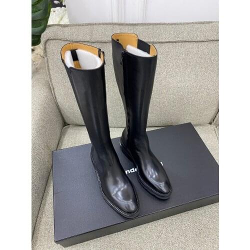 Knee high motorcycle boots Cow Leather Millitary Long Boots Decor Street Fashion Winter Celebrity Shoes