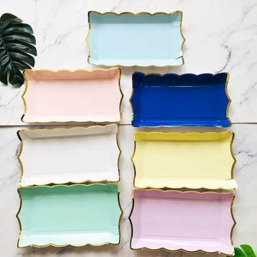 Party Solid color Disposable Tableware paper plate Birthday Party Supplies Wedding Valentines Day Decor Rectangle Tableware