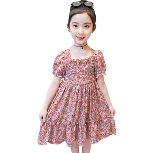 Girl Dresses Floral Pattern Girls Party Dress Ruffles Kids Dress Summer Clothes Girl 6 8 10 12 14
