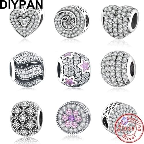 Fit Original Pandora Charms Bracelets 925 Sterling Silver Pave Zircon Star Charms Beads For Jewelry Making Women Berloque