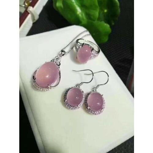 Beautiful Natural Pink Three-piece Agate Hand-carved Lucky Chalcedony Pendant