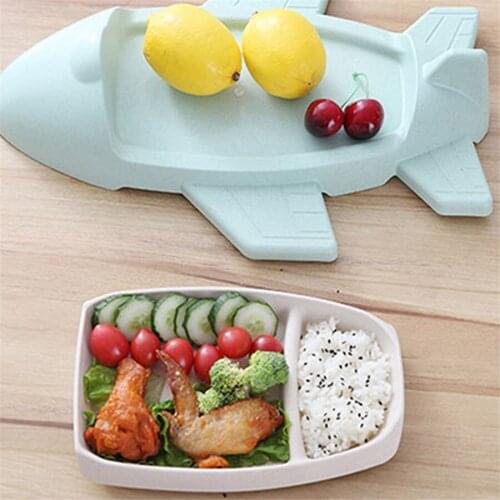 Ruiwjx Cute Cartoon Dinnerware Bamboo Fiber Plate Aircraft Infant Tableware Childrens Dividers Plate Child Gift Kids Cutlery