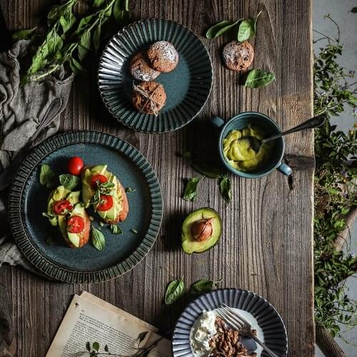 Salad Bowl Retro Creative Dinner Plate Steak Plate Double Ear Bowl Soup Bowl Yaguang Kiln Striped Tableware