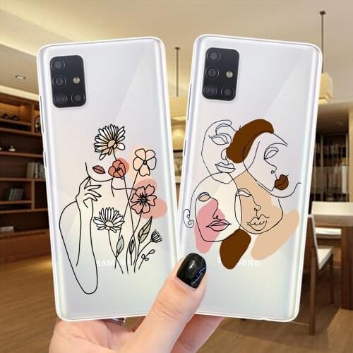 Minimal Line Art Woman With Flower Silicone Phone Case Cover For Samsung A51 A71 A21S A01 A11 A31 A41 A10 A20 A30 A40 A50 A70 A7