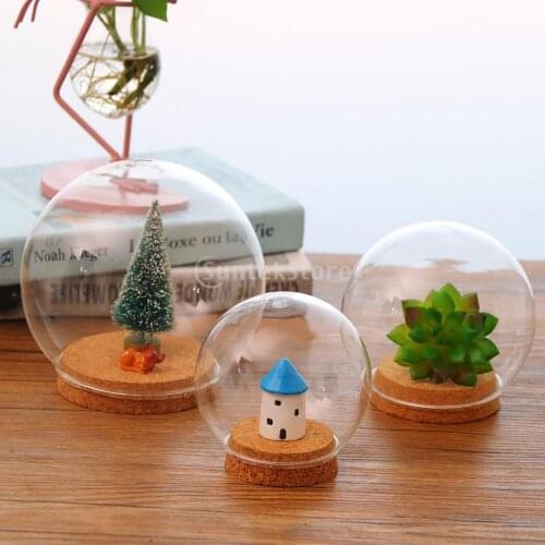 Glass DIY Micro Landscape Cover Flower Vase Terrarium Container with Base Dried Decorative Plant Flower Foliage Container Decor