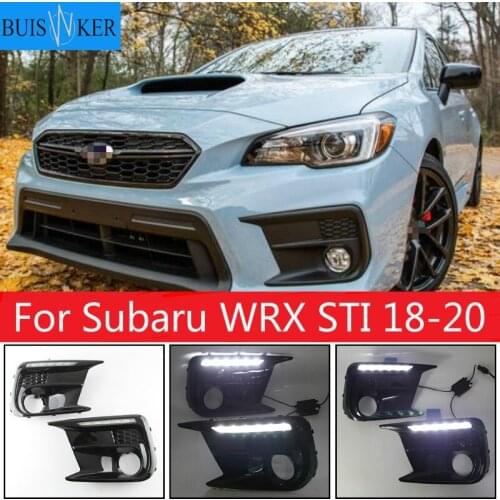 LED DRL Daytime Running Light + Amber Dynamic Led Turn Signal Bezels Fog Lamp For Subaru WRX STI 18-20 Limited Switchback White