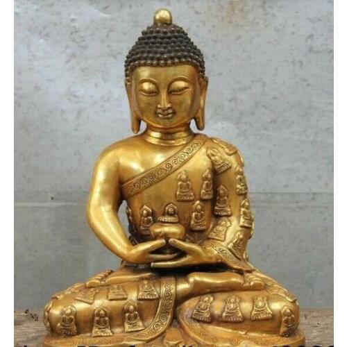 Tibet Buddhism Temple Bronze Copper Tathagata Sakyamuni Buddha Hold Bowl Statue