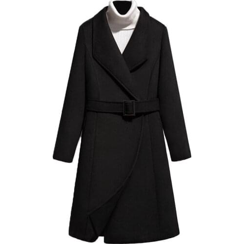 Fine woolen coat women mid-length autumn winter thickened woolen coats womens plus size warm wool trench coat women overcoat