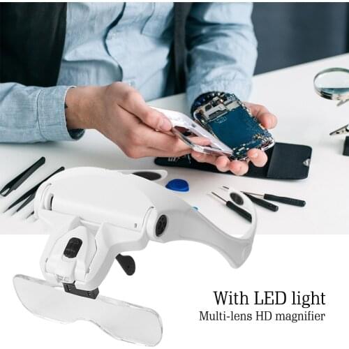 1.0X/1.5X/2.0X/2.5X/3.5X 5 Lens Magnifying Glasses Eyewear Loupe with LED Lights Multifunctional Loupe Welding Magnifying Glass