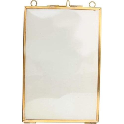 Vintage Hanging Metal Photo Frame + Glass and 2 Glass Side gold + transparent