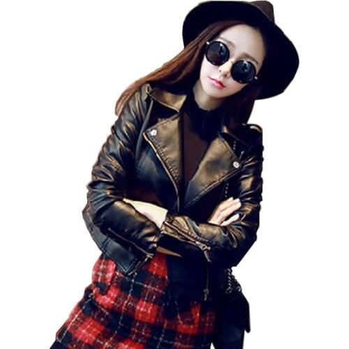 Women Faux Leather Jackets Red Pop Autumn Slim Cool Lady Basic Jacket Coats Sweet Female Zipper Jacket Coat Outwear Plus Size