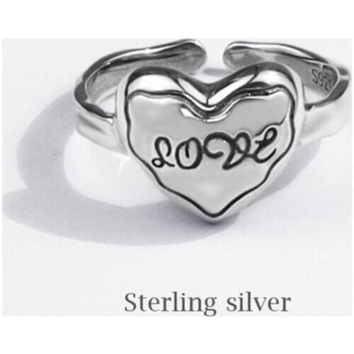 Sole Memory Retro Creative Romantic Heart 925 Sterling Silver Female Resizable Opening Rings SRI685