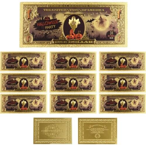 Gold Banknote Paper Money Us 1 Dollar Fake Money Bills Decorative Metal Crafts for Christmas Gifts 10pcs/lot