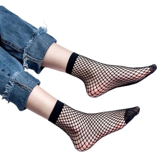 1 Pair Punk Women Girls Sexy Black Hollow Out Breathable Mesh Fishnet Socks Female Gothic Stretchable Short Hosiery Ankle Socks