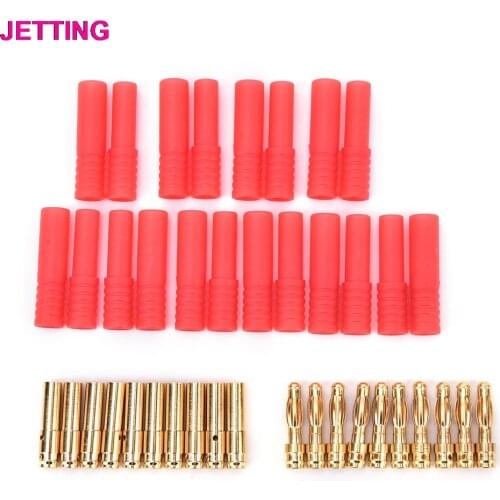 10 Sets Gold Plated Banana Plug HXT 4mm Banana Plugs with Red Housing for RC Connector Socket AM-1009C