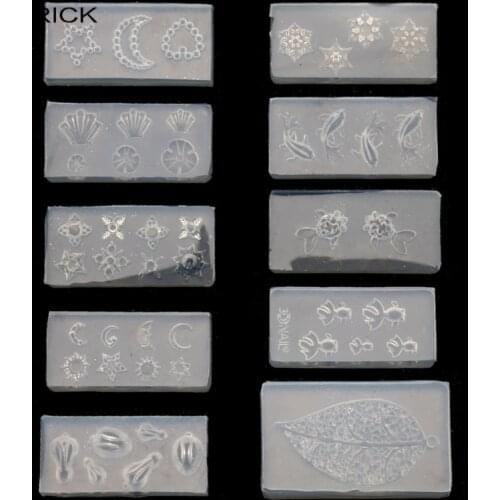 10 Styles Small Size Goldfish Leaf Mold Snowflake Rabbit Pendant Resin Mold Moon Star Sun Resin Fillings Mold Resin Tool