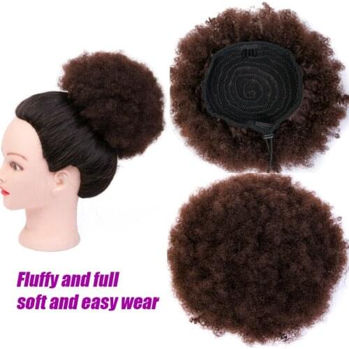 2 pcs Synthetic Short Afro Kinky Hair Bun High Temperature Drawstring ponytail Clip in Hair Extension on Puff Hair Bun Black