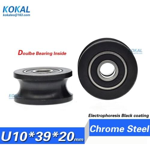 2pcs electrophoresis black coating U groove double ball bearing inside high loading chrome steel wheel pulley 10X39X20mm 1039UU