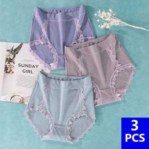 3PCS womens High waist underwear women large cotton antibacterial 100kg lace ladies cotton panties shorts briefs Summer 5xl 6xl