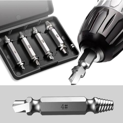 4Pcs/Set Screw Extractor Damaged Screw Extractor Drill Bit Extractor Drill Set Broken Speed Out Bolt Extractor Stud Remover Tool