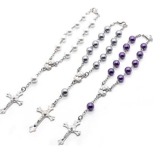 Rosary Bracelets for Women Female Imitation Pearl Prayer Rosaries Beads Christian Jesus Cross Bracelet Church Confirmation Gifts