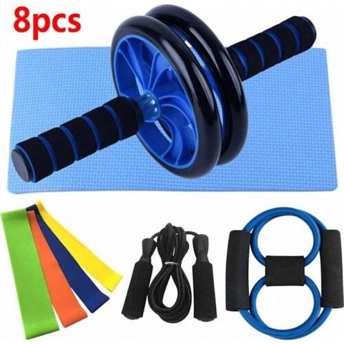 Home Gym Fitness Set Abdominal Roller Wheel 8 Shape Resistance Band Resistance Loop Band Jump Rope Pack Indoor Cool Equipment