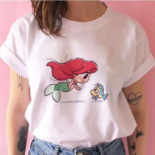 Summer Kawaii Mermaid Princess Funny Cartoon T-shirt Women Harajuku Ullzang T Shirt Graphic White Tshirt Anime Female Tops Tees