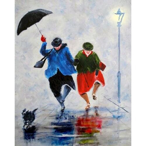 GATYZTORY Framed Oil Picture By Numbers Handmade 60x75cm Linen Canvas By Number Two Man With Umbrella Figure Painting Artwork