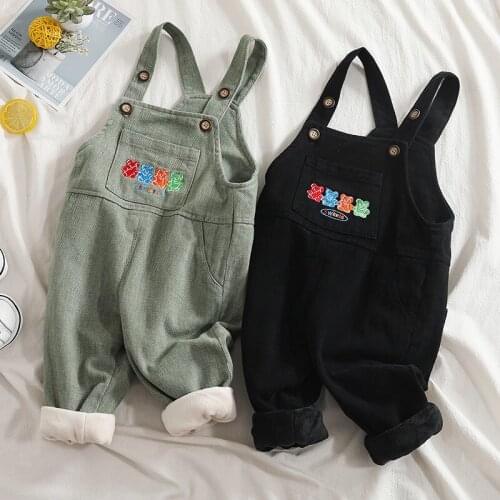 Toddler Kids Overalls Winter New Baby Girls Korean Plus Velvet Jumpsuits Casual Loose Warm Overall for Boy Childrens Warm Pants