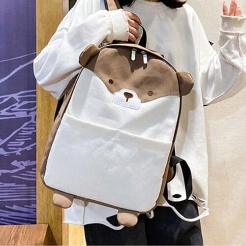 Creative funny little bear women backpack cartoon fox personality student school bag kawaii canvas girls bags travel backpacks