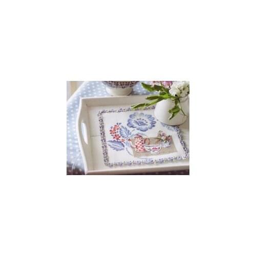 Little Pirate Counted Cross Stitch Kit Cross stitch RS cotton with cross stitch Blue Flower and Porcelain Cup Breakfast