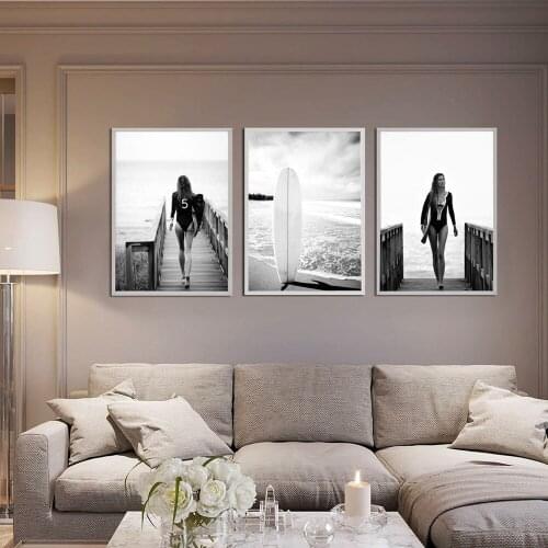 Fashion Surf Woman Poster Beach Nordic Wall Pop Art Canvas Painting Vogue Posters and Prints Modern Living Room Decor for Home