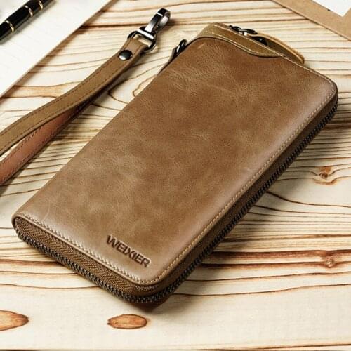 Casual Mens Wallet Genuine Cow Leather Purse For Man Long Male clutch Wallets Zipper Coin Bag Men Card Holder Purses Wallet