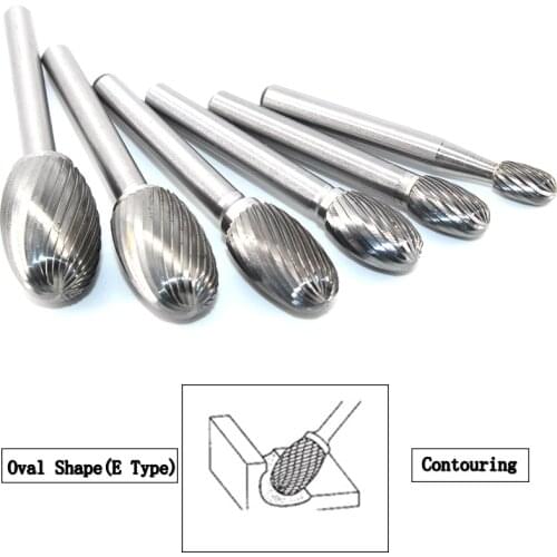 Rotary File Set Carbide Tungsten Oval E Shape Single Slot Wood Carving Metal Carbide Burr Bit Jewelry Tool Grinding Head Milling