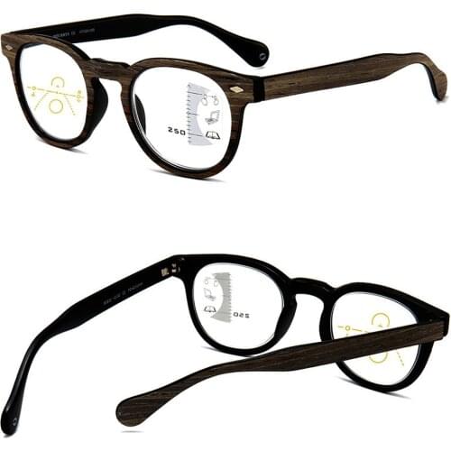 CLARA VIDA Retro Anti-Blu-ray Reading Glasses Mens Womens Smart Progressive Round Far and Near+1.0 +1.5 +2.0 To +4.0