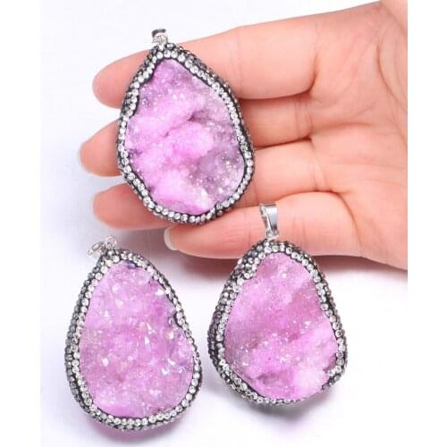 Natural stone Pink quartz crystal Stone Pendant agates Druzy pendulum charm Necklace pendants jewelry making Reiki Healing Gift
