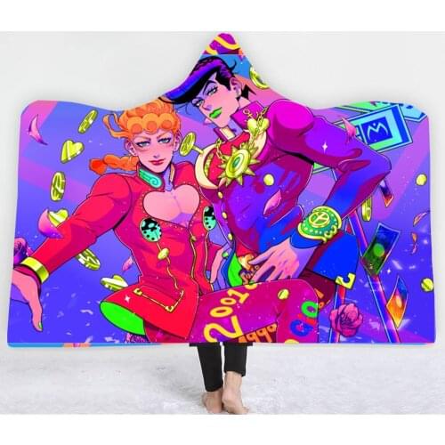 JoJos Bizarre Adventure 3D Printing Throw Hooded Blanket Wearable Warm Fleece Bedding Office Quilts Soft Adults Travel