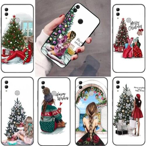 Merry Christmas Brown Hair Girl Phone Case For Huawei Y5 Y6 II Y7 Y9 PRIME 2018 2019 NOVA3E P20 PRO P10 Honor 10