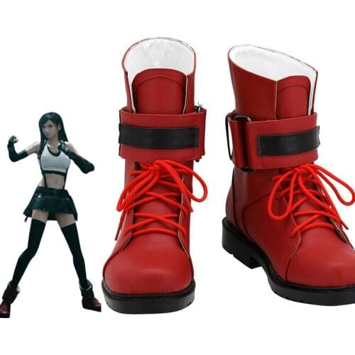 Final Fantasy VII Cosplay FF Tifa Boots Shoes Costumes Adult Flat Red PU Leather Boots Halloween Carnival Prop