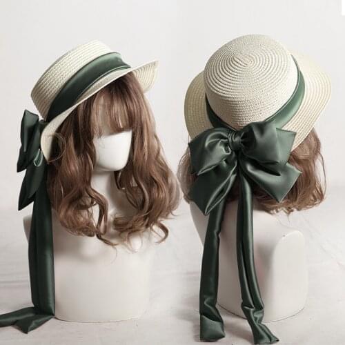 Lolita Bow Hat 2021 New Adult Ladies Sunshade Beach Straw Hat Women Summer
