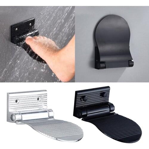 Aluminum Alloy Folding Bathroom Foot Rest Step - Safety Non-Slip Shower Footrest Grip Pad for Shaving Legs, Silver/Black
