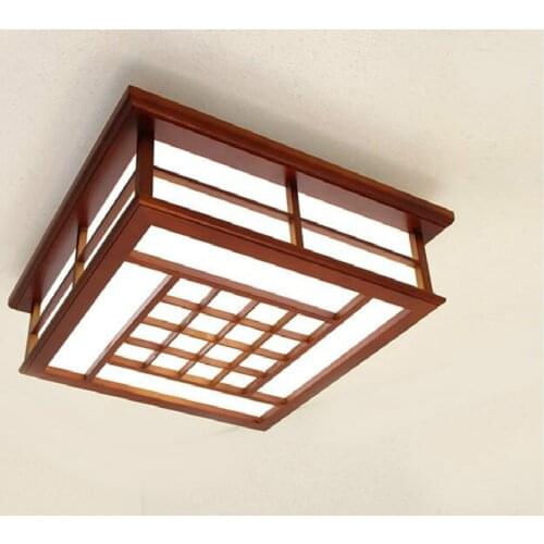 Lights & Lighting Japanese Style For Home Living Room Decor Bedroom 55x55cm Square LED Ceiling lamp Solid Wood In Mahogany