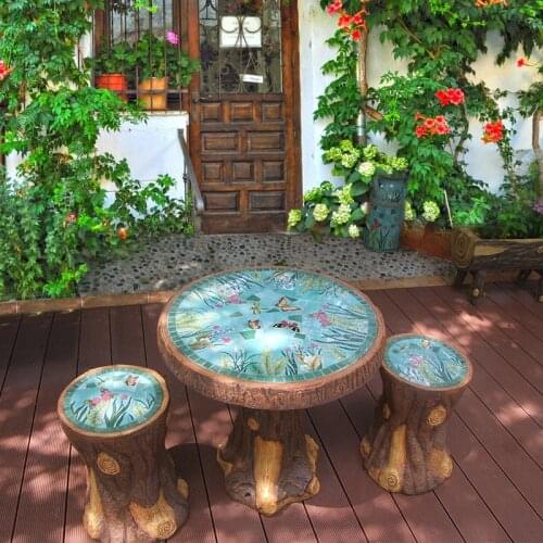 Zq Outdoor Table and Chair Set Ceramic Leisure Tea Table Three-Piece Table and Chair Landscape Decoration