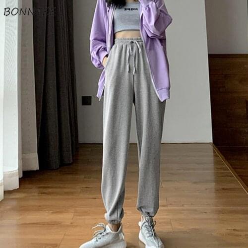 Thickening Women Casual Pants Solid Bandage Breathable Loose Simple Daily Korean Style All-match Females College Students Winter
