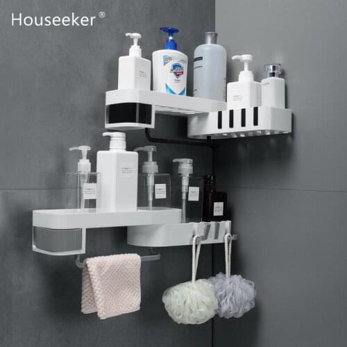 Rotating Bathroom Corner Shelves Plastic Wall Hanging Kitchen Gadget Bathroom Storage Organizer Towel Rack