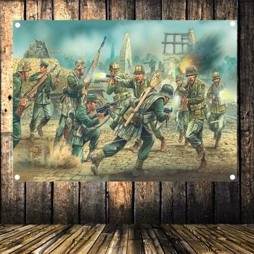 WW2 Weapons Old Photos Allied soldiers VS Wehrmacht soldiers Military Poster Banner Wall Art Canvas Painting Tapestry Home Decor