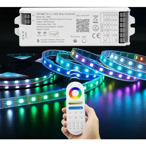 WB5 DC12-24V 2.4G wifi+Bluetooth Tuya Controller For Single Color CCT RGB RGBW RGB+CCT LED Strip Light Tape